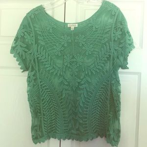 Charming Charlie Ladies’ Mesh-Lace Teal Blouse